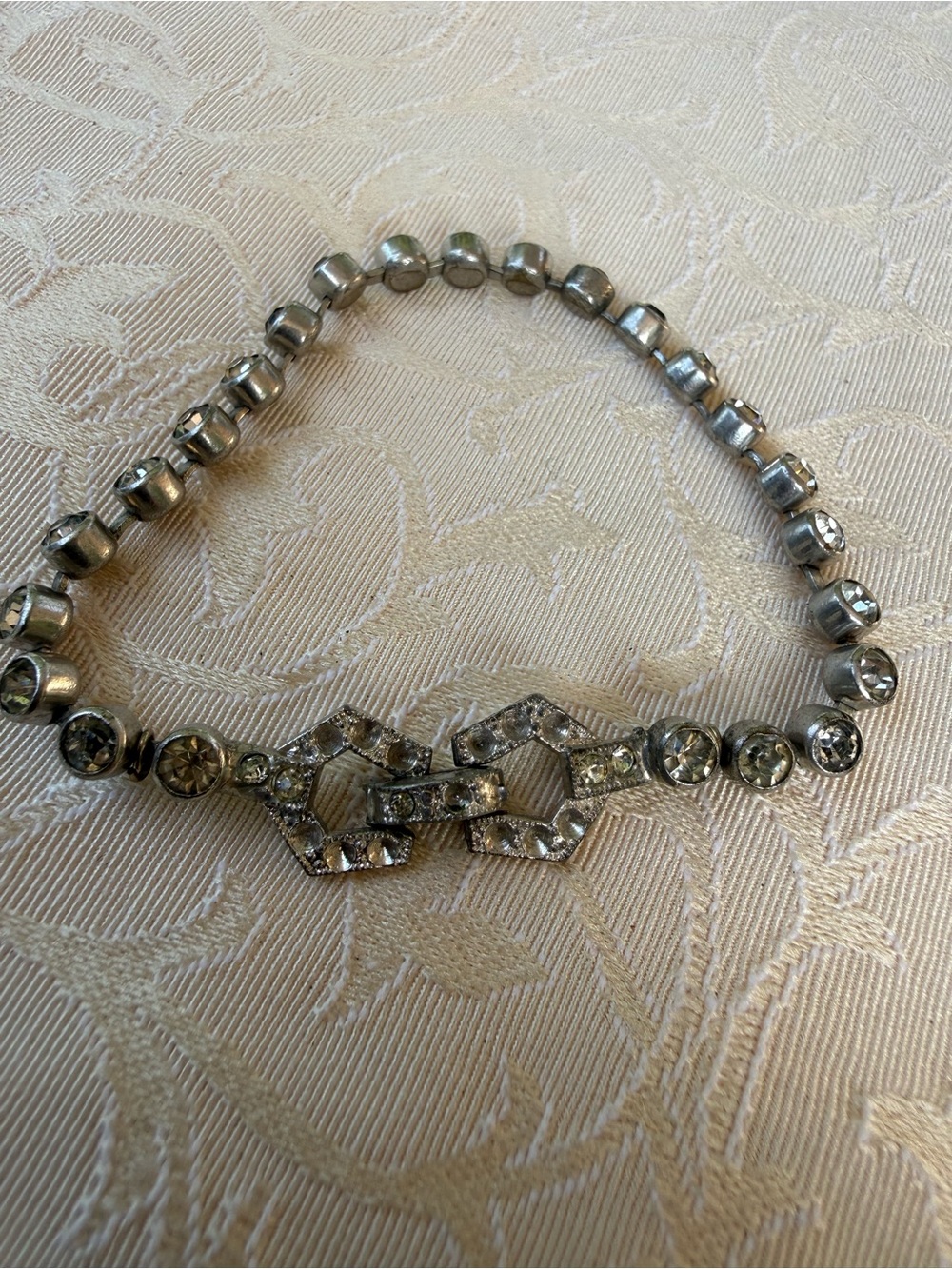 Vintage Silver-Tone Crystal Link Bracelet